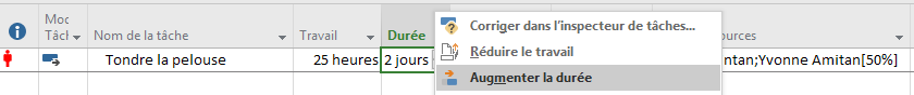 Augmenter la durée de la tâche