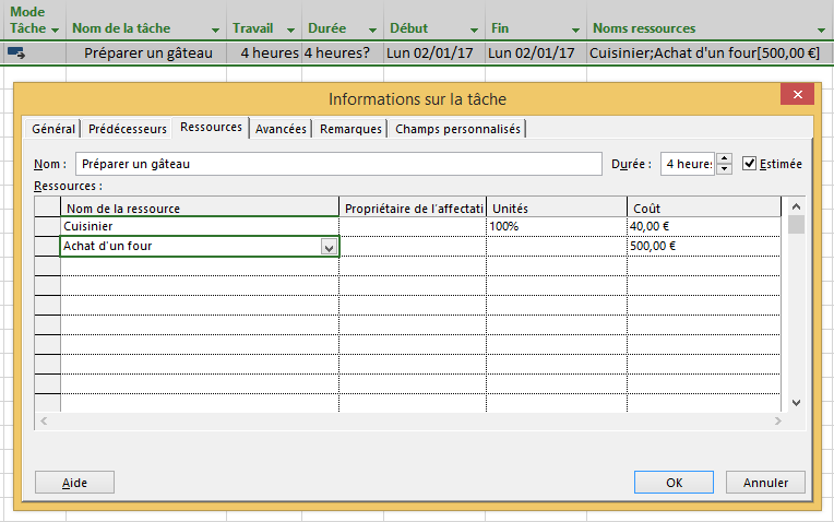 Affectation coût